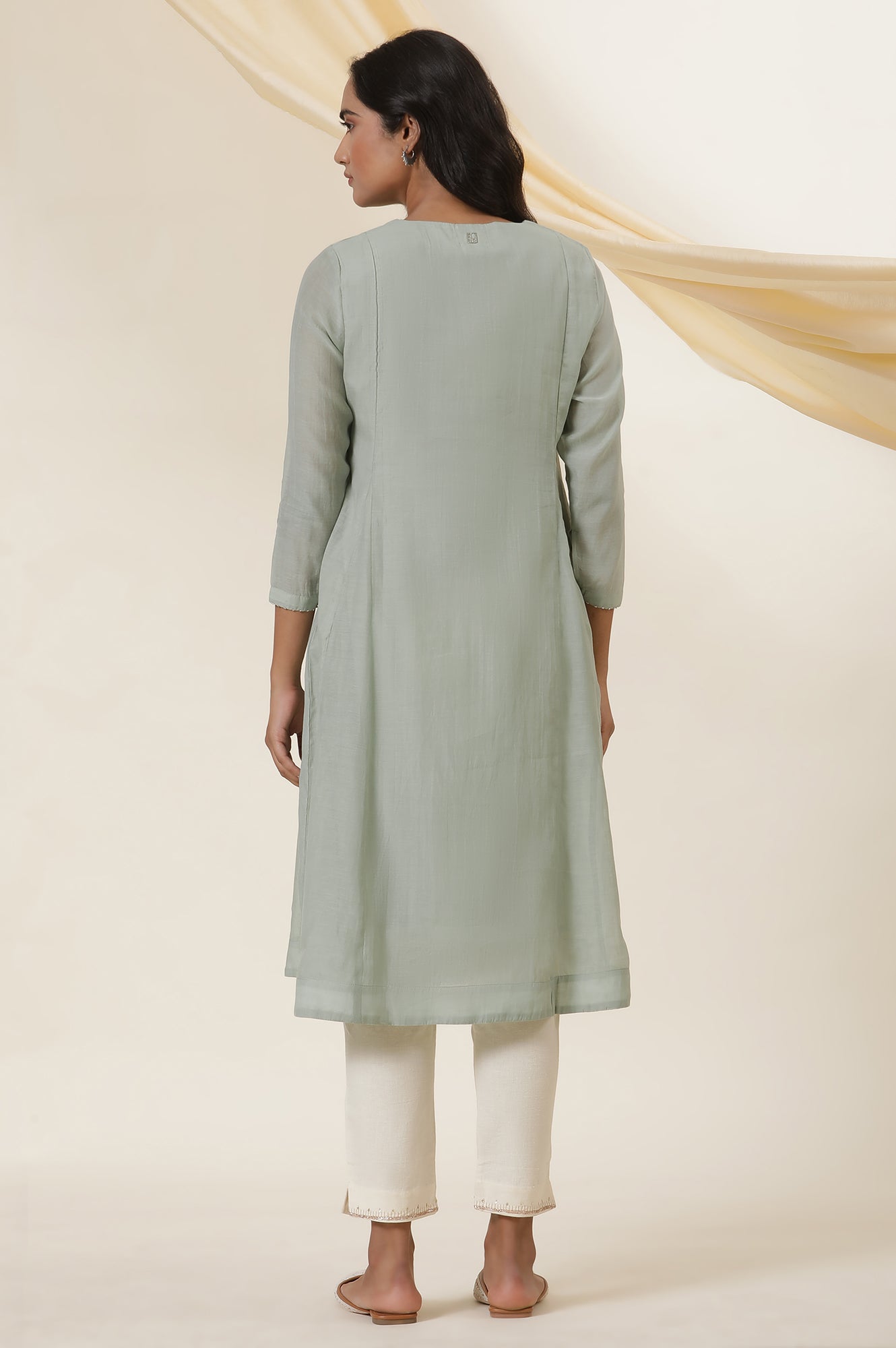 Pastel Green Applique Work Kurta In Silk Chanderi