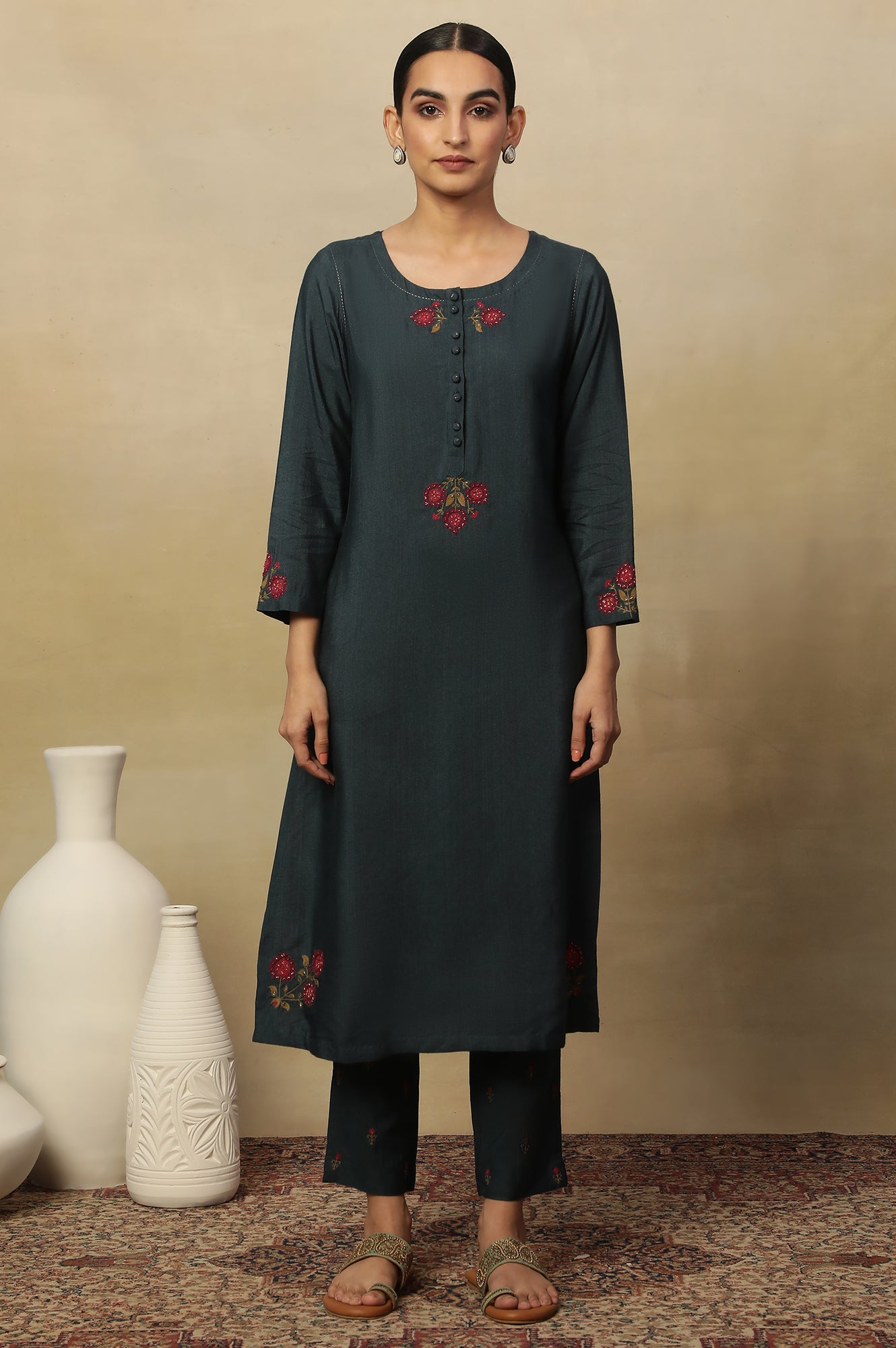 Blue Tussar Embroidered Kurta