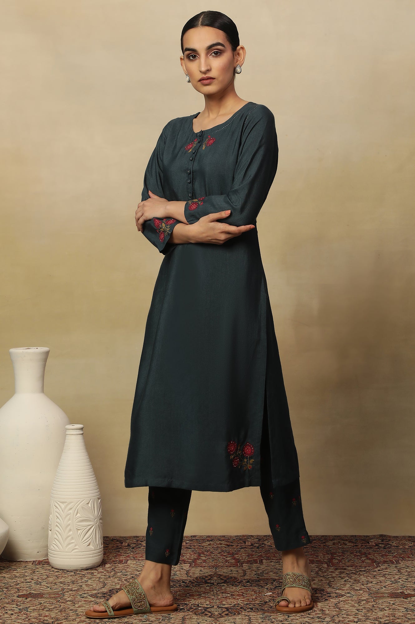 Blue Tussar Embroidered Kurta