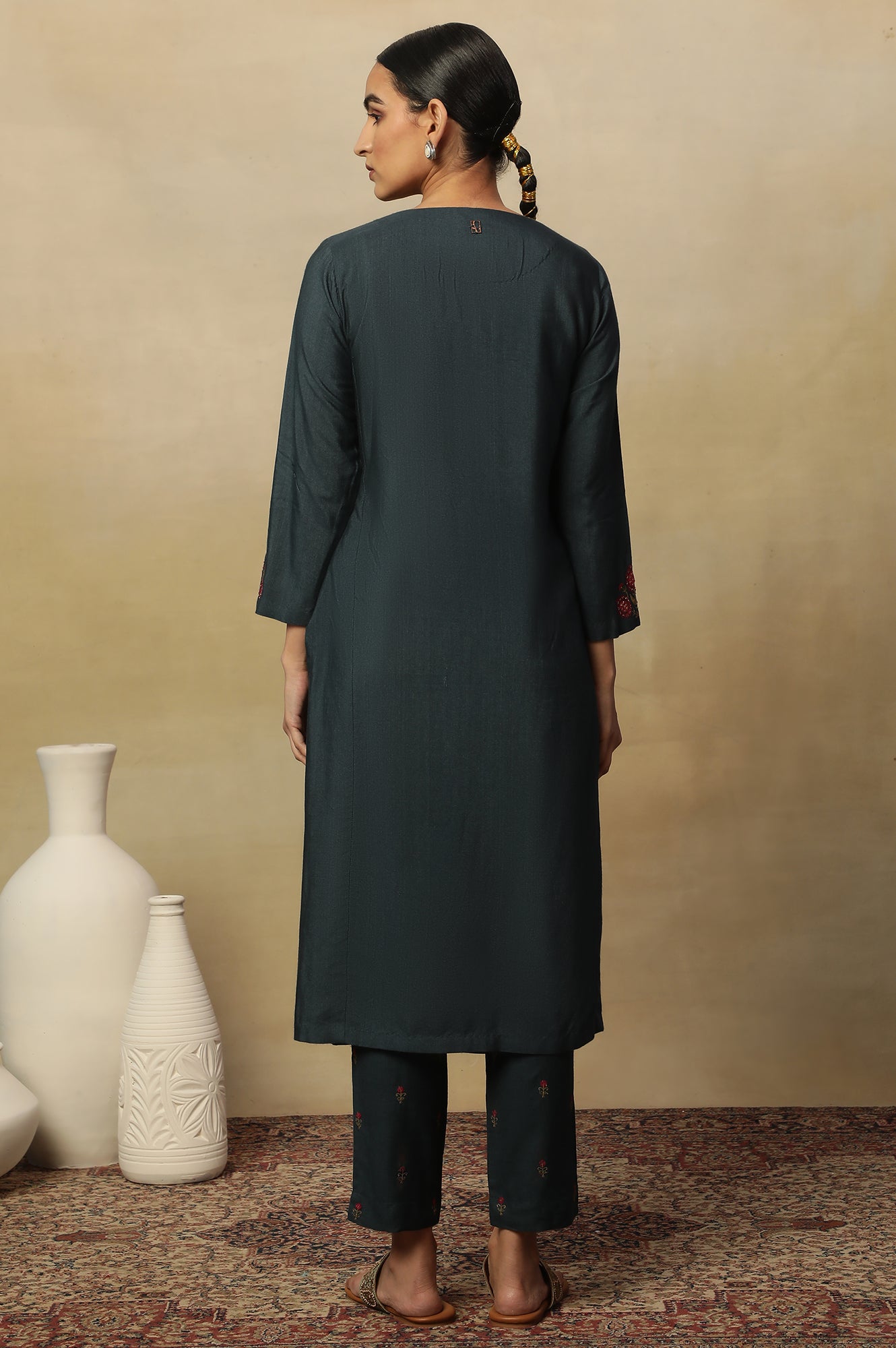 Blue Tussar Embroidered Kurta