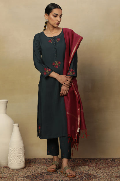 Blue Tussar Embroidered Kurta