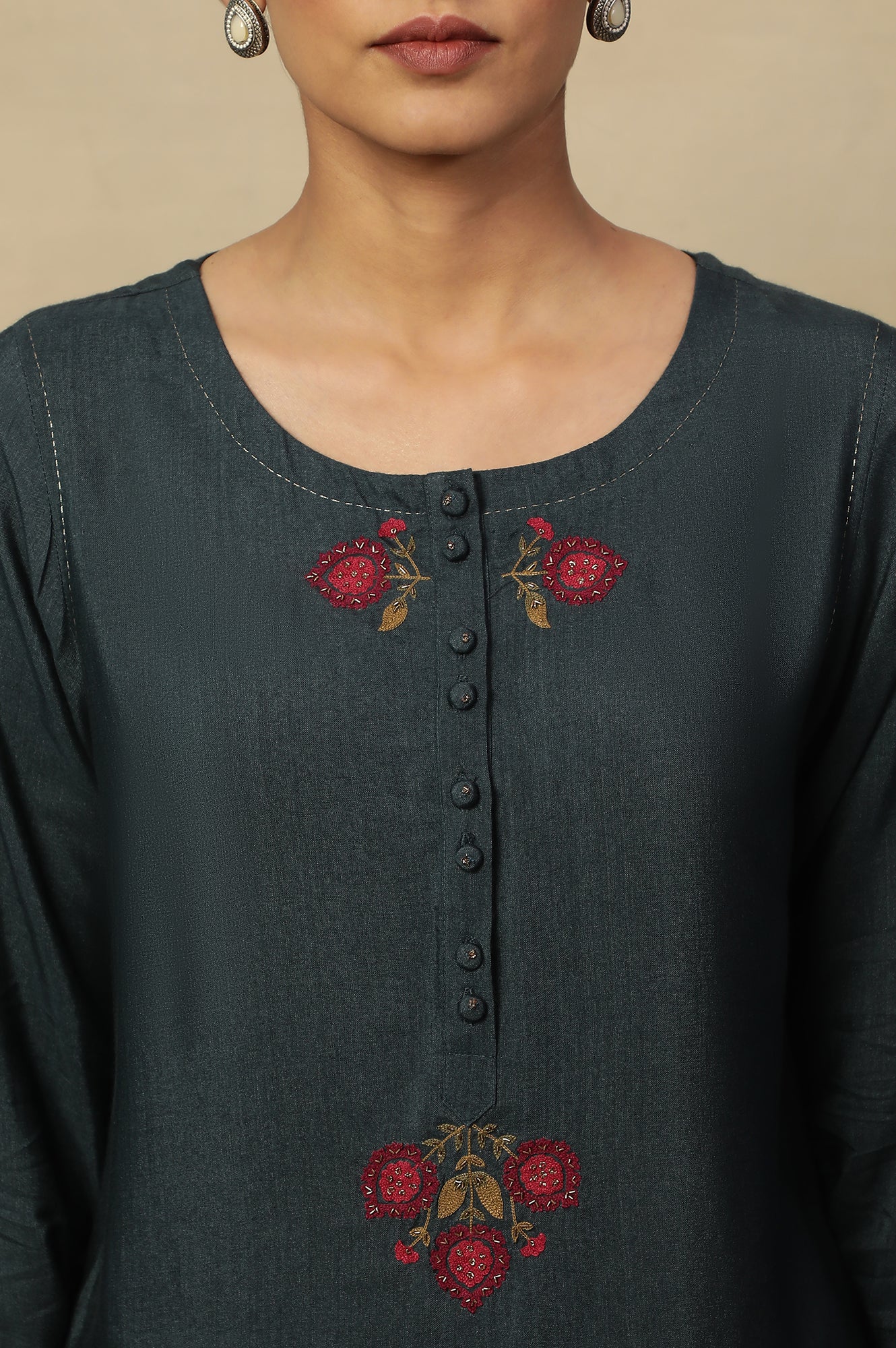 Blue Tussar Embroidered Kurta