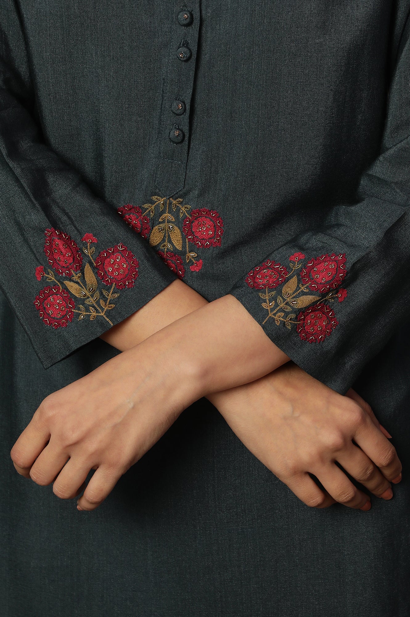 Blue Tussar Embroidered Kurta