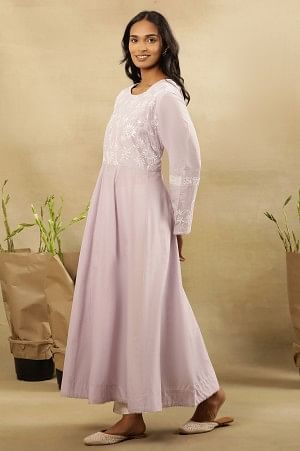 Lilac Chikankari Anarkali Kurta  In Cotton Voile