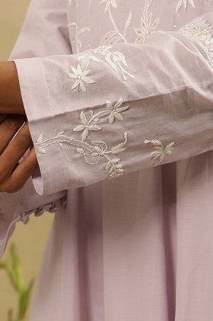 Lilac Chikankari Anarkali Kurta  In Cotton Voile