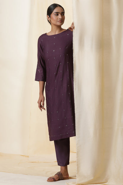 Purple Mirror Work Embroidery Kurta