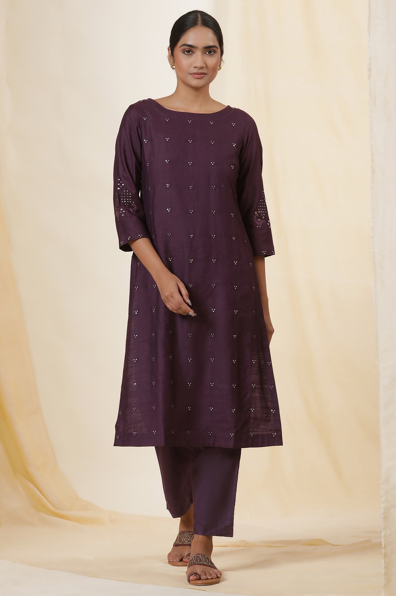 Purple Mirror Work Embroidery Kurta