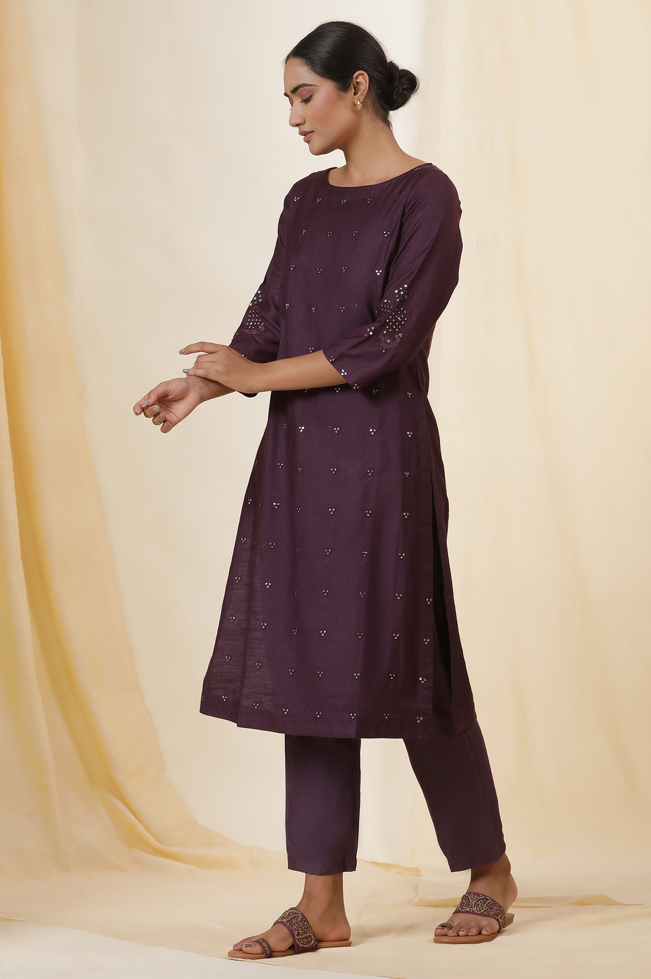 Purple Mirror Work Embroidery Kurta