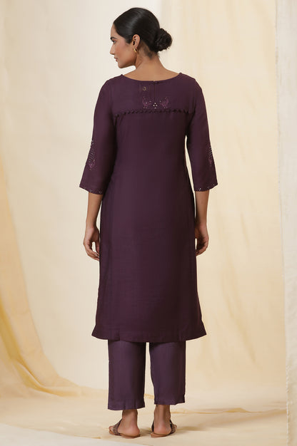 Purple Mirror Work Embroidery Kurta