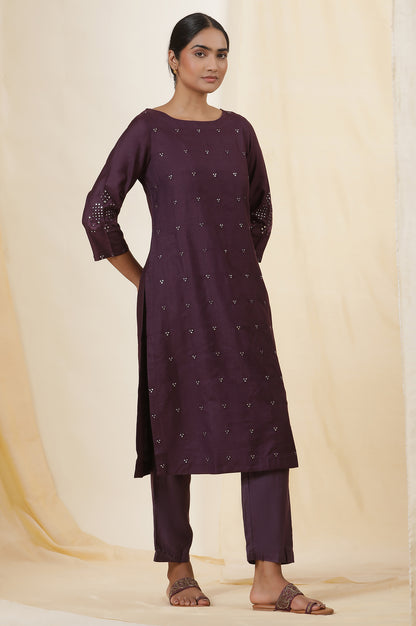 Purple Mirror Work Embroidery Kurta