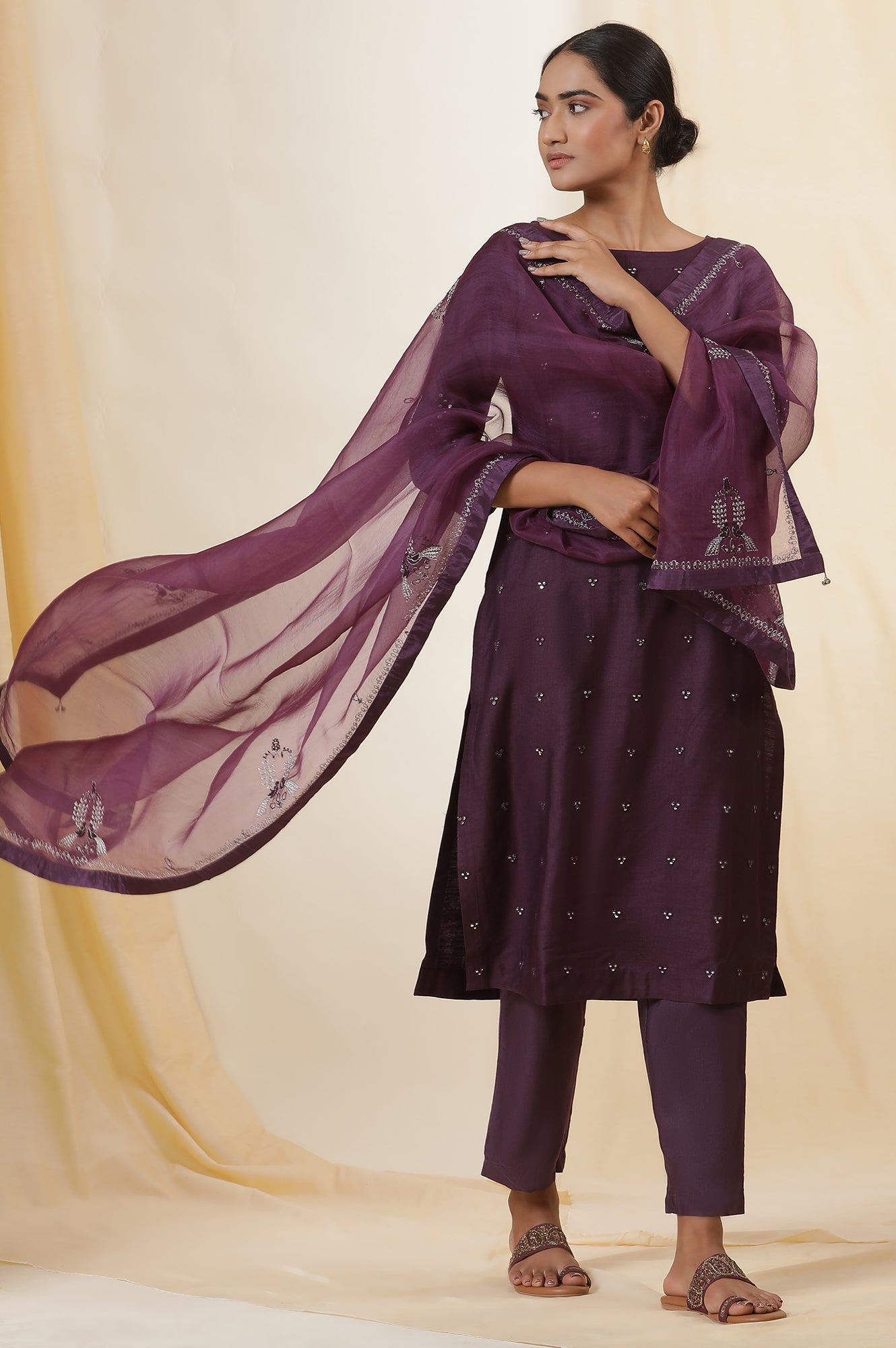 Purple Mirror Work Embroidery Kurta