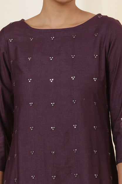 Purple Mirror Work Embroidery Kurta