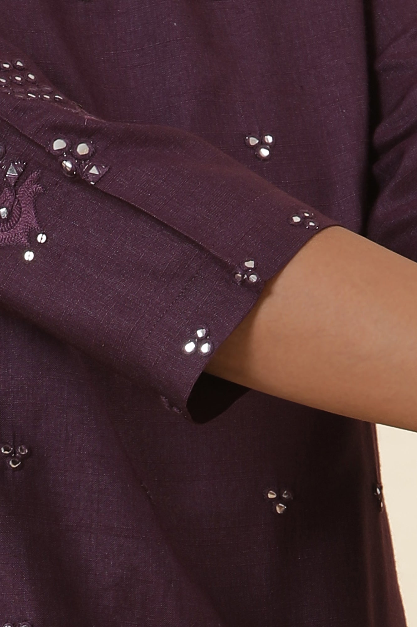 Purple Mirror Work Embroidery Kurta