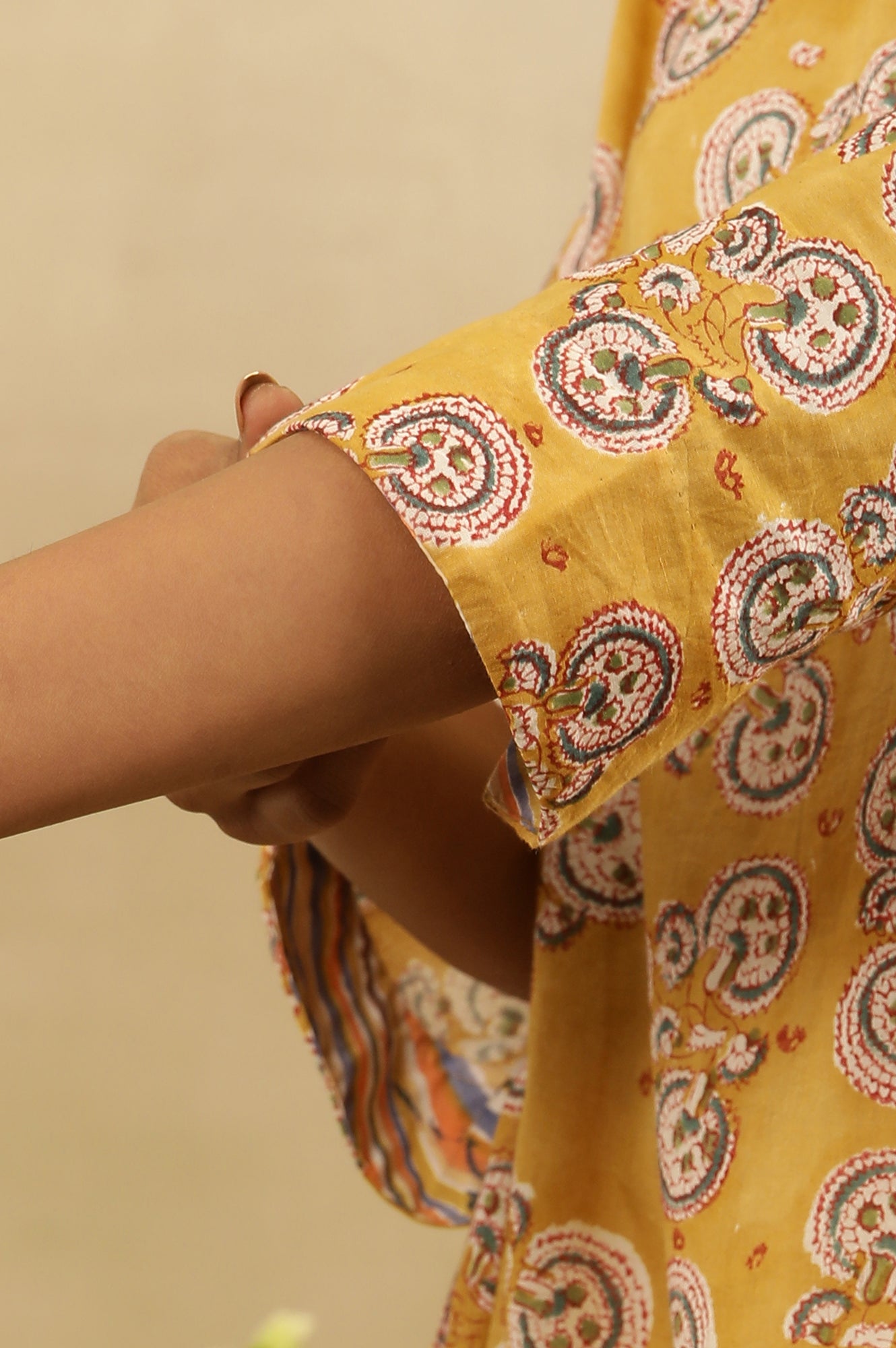 Mustard Block Printed Kurta  In Cotton Voile