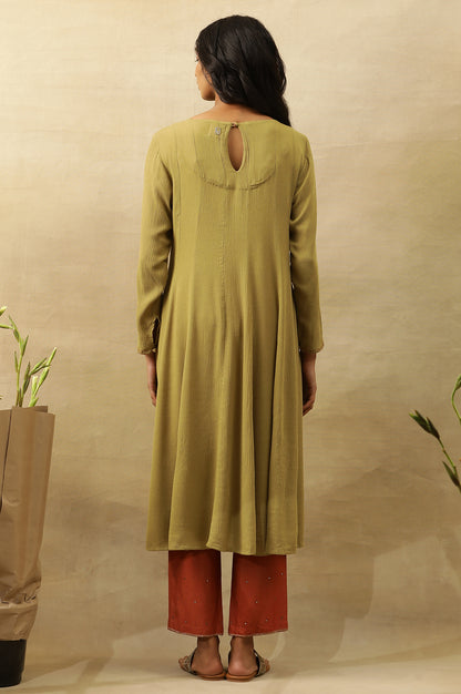 Green Embroidered Kurta In Rayon Crepe