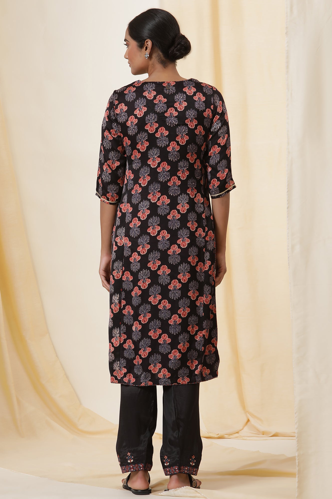 Black Ajrakh Kurta With Neck Tie-Up