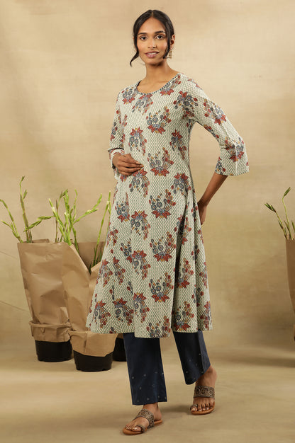 Hand Block Print A-Line Kurta In Cotton Voile