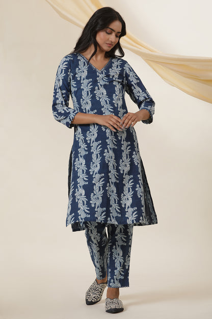 Dabu Block Printed V-Neck Kurta