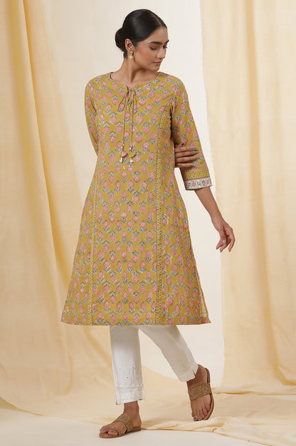 Yellow Buti Print Block Print Kurta