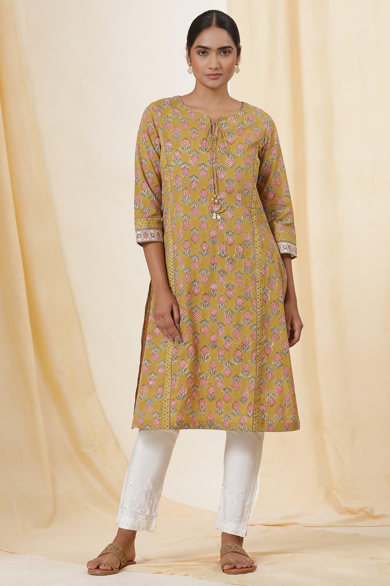 Yellow Buti Print Block Print Kurta