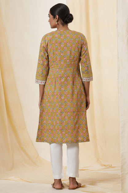 Yellow Buti Print Block Print Kurta