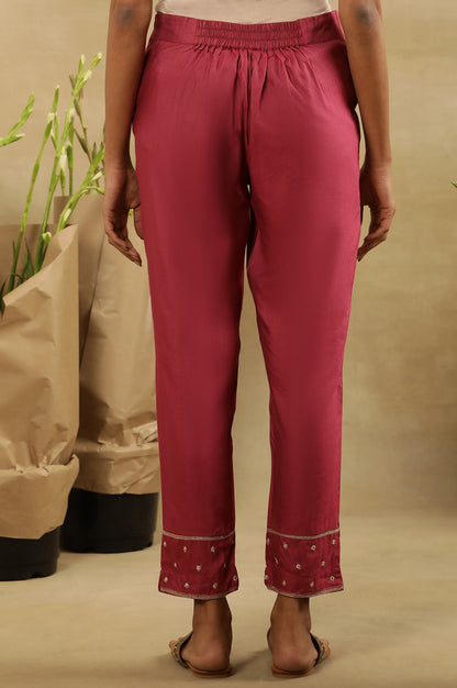 Magenta Haze Solid Slim Pants With Embroidery At Hem