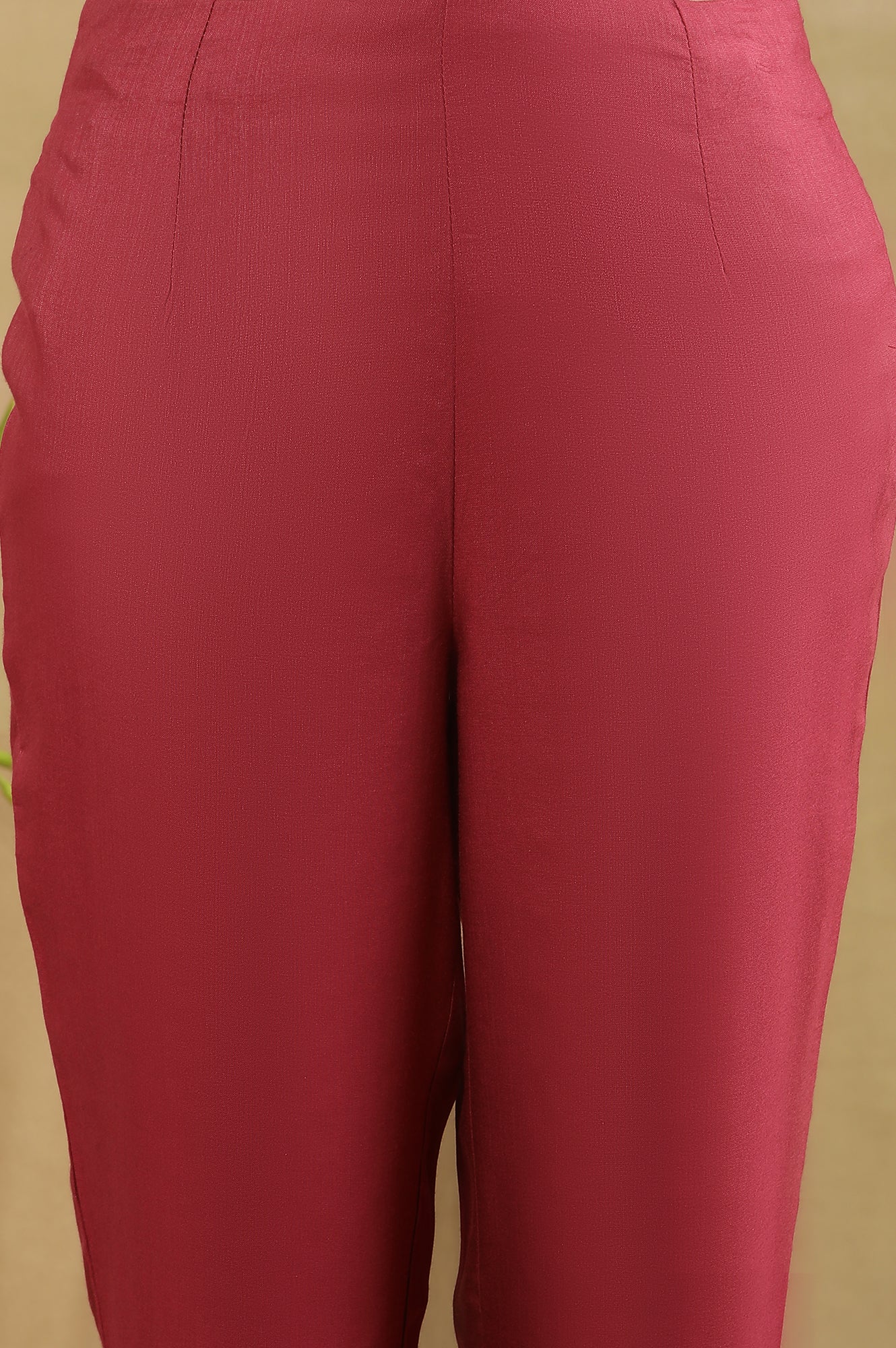 Magenta Haze Solid Slim Pants With Embroidery At Hem