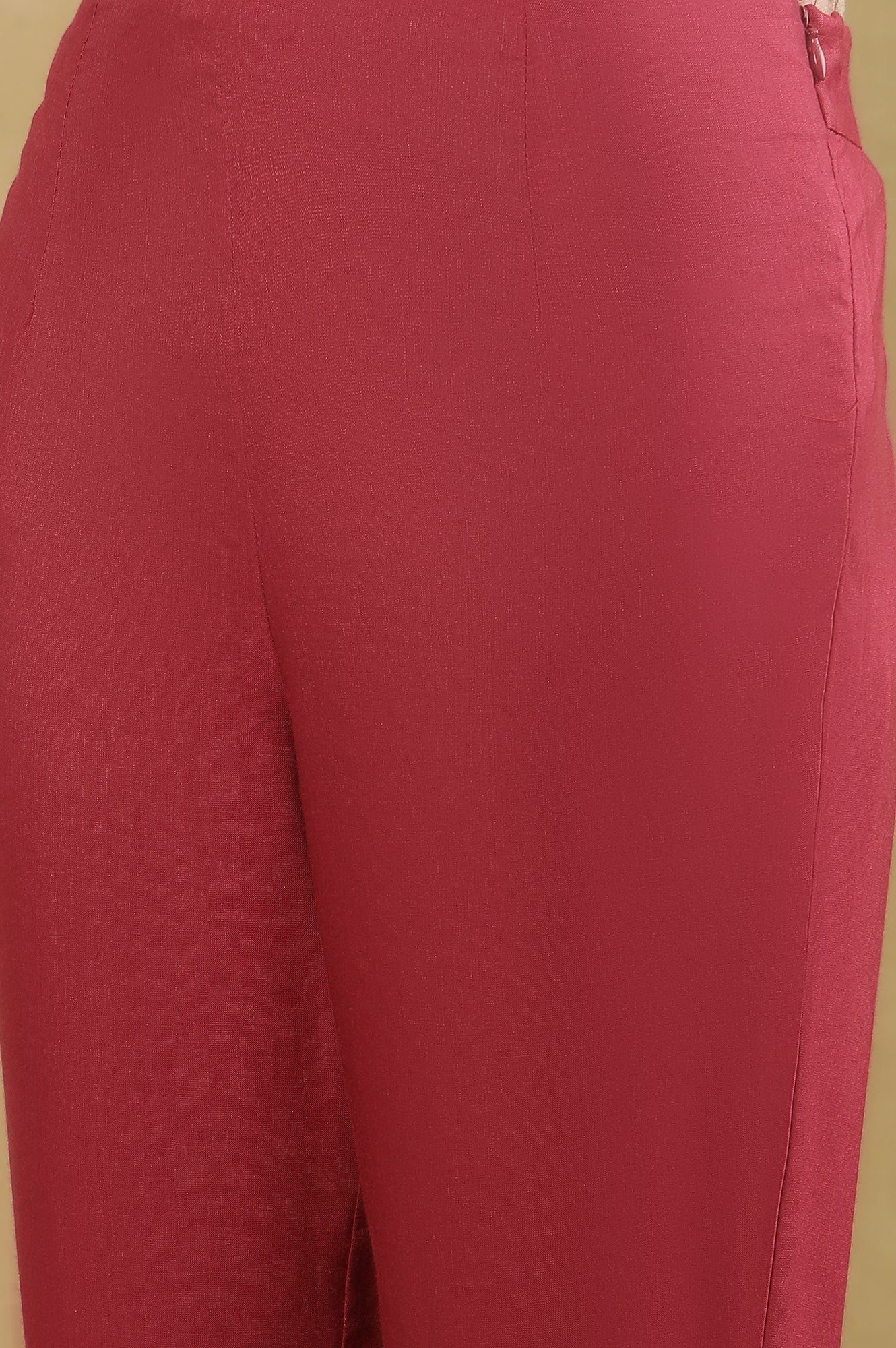 Magenta Haze Solid Slim Pants With Embroidery At Hem