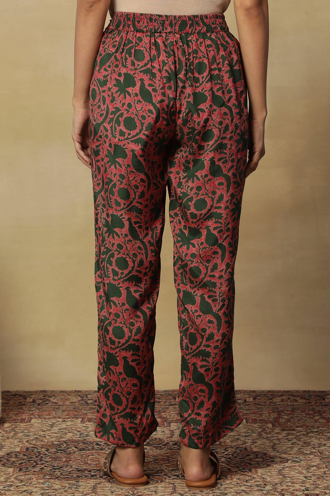 Jungle Green Block Printed Straight Pants - wforwoman