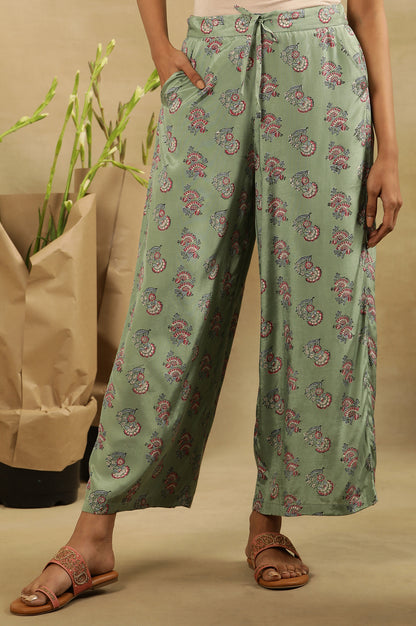 Light Green Block Printed Parallel Pants