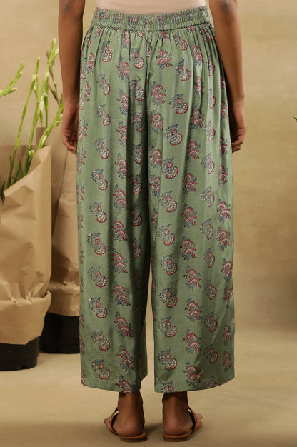 Light Green Block Printed Parallel Pants