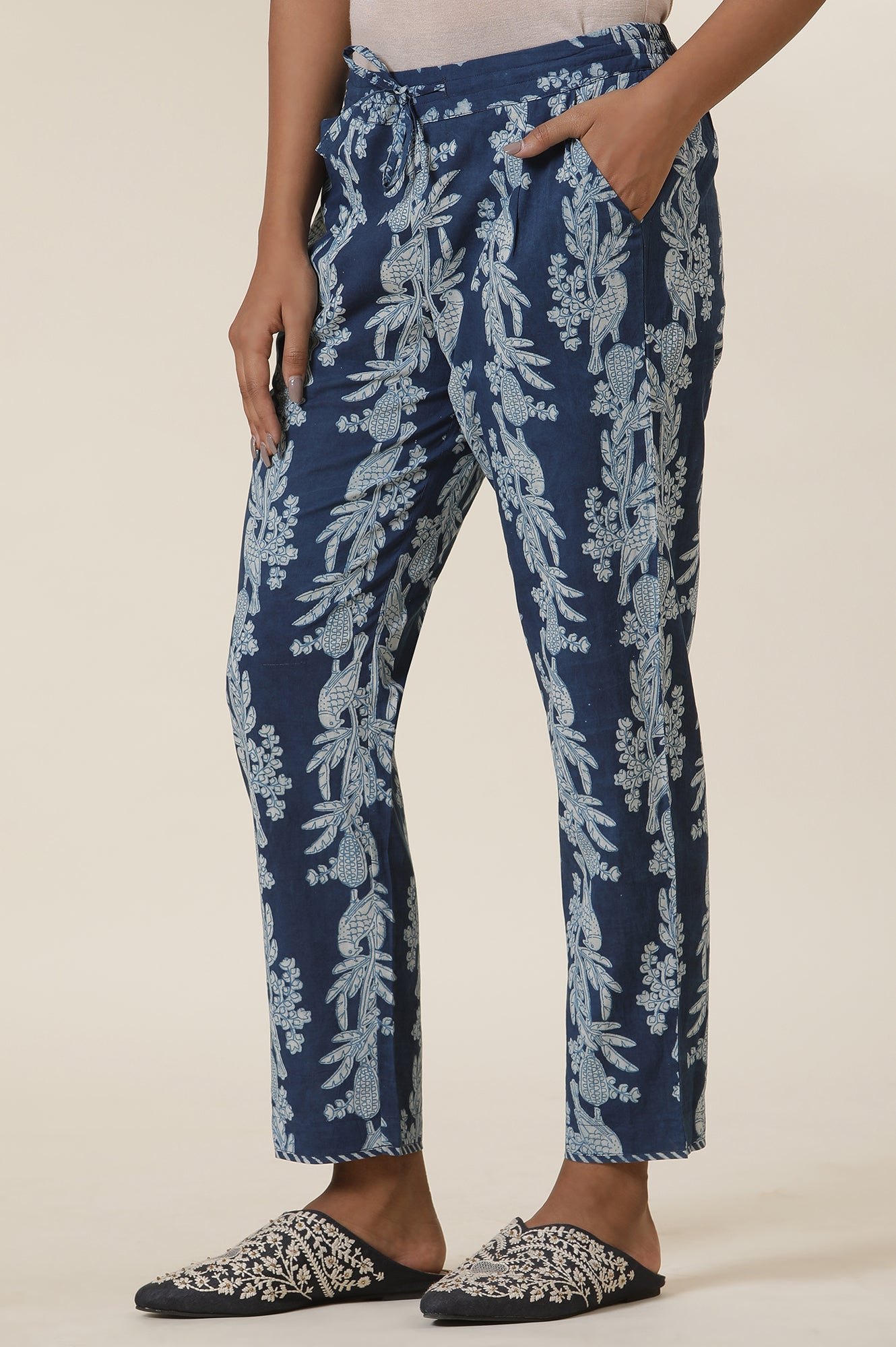 Indigo Block Print Straight Pants