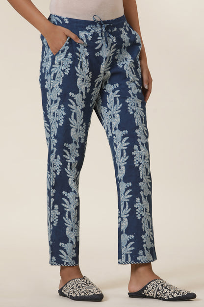 Indigo Block Print Straight Pants