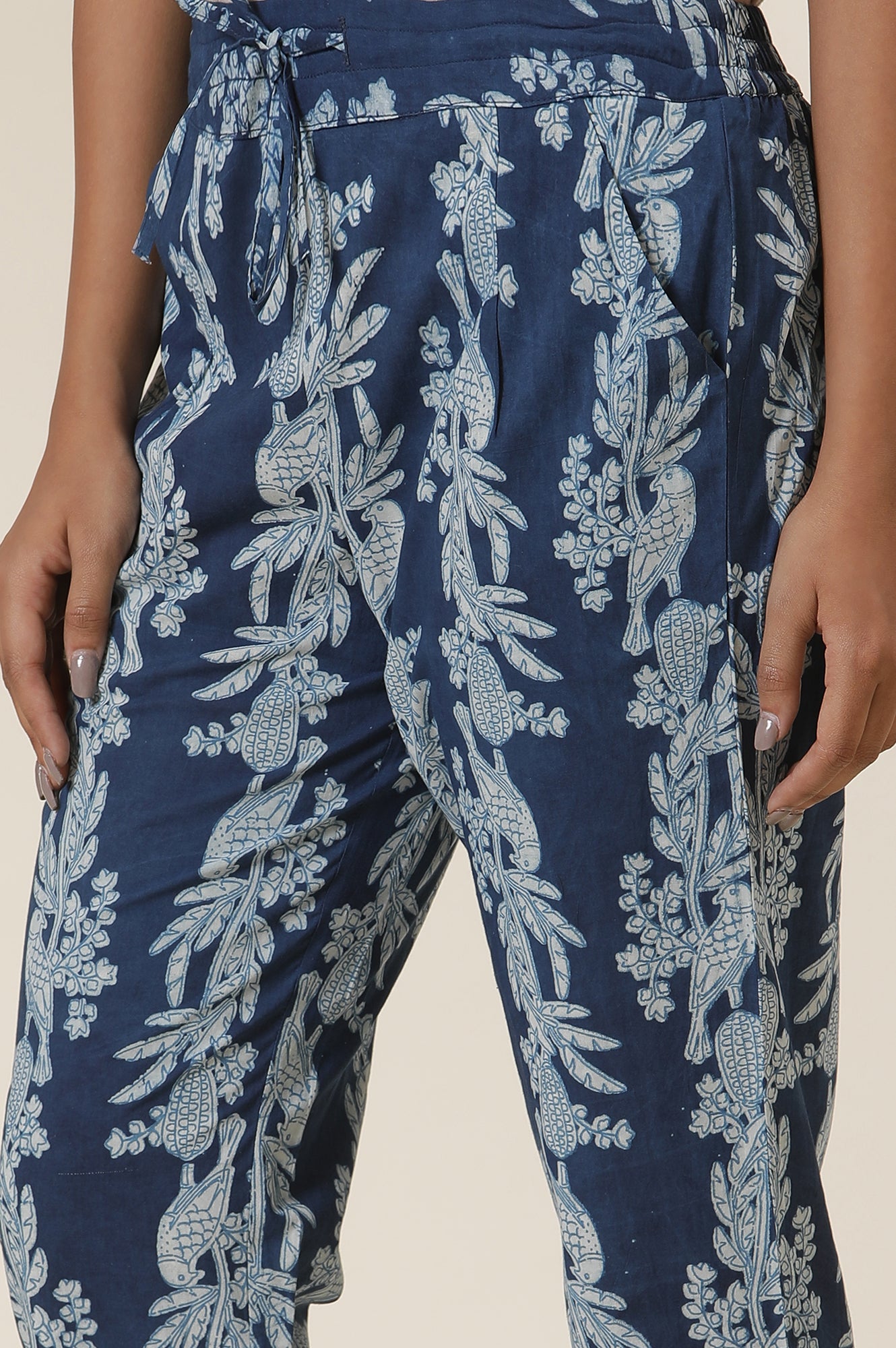 Indigo Block Print Straight Pants