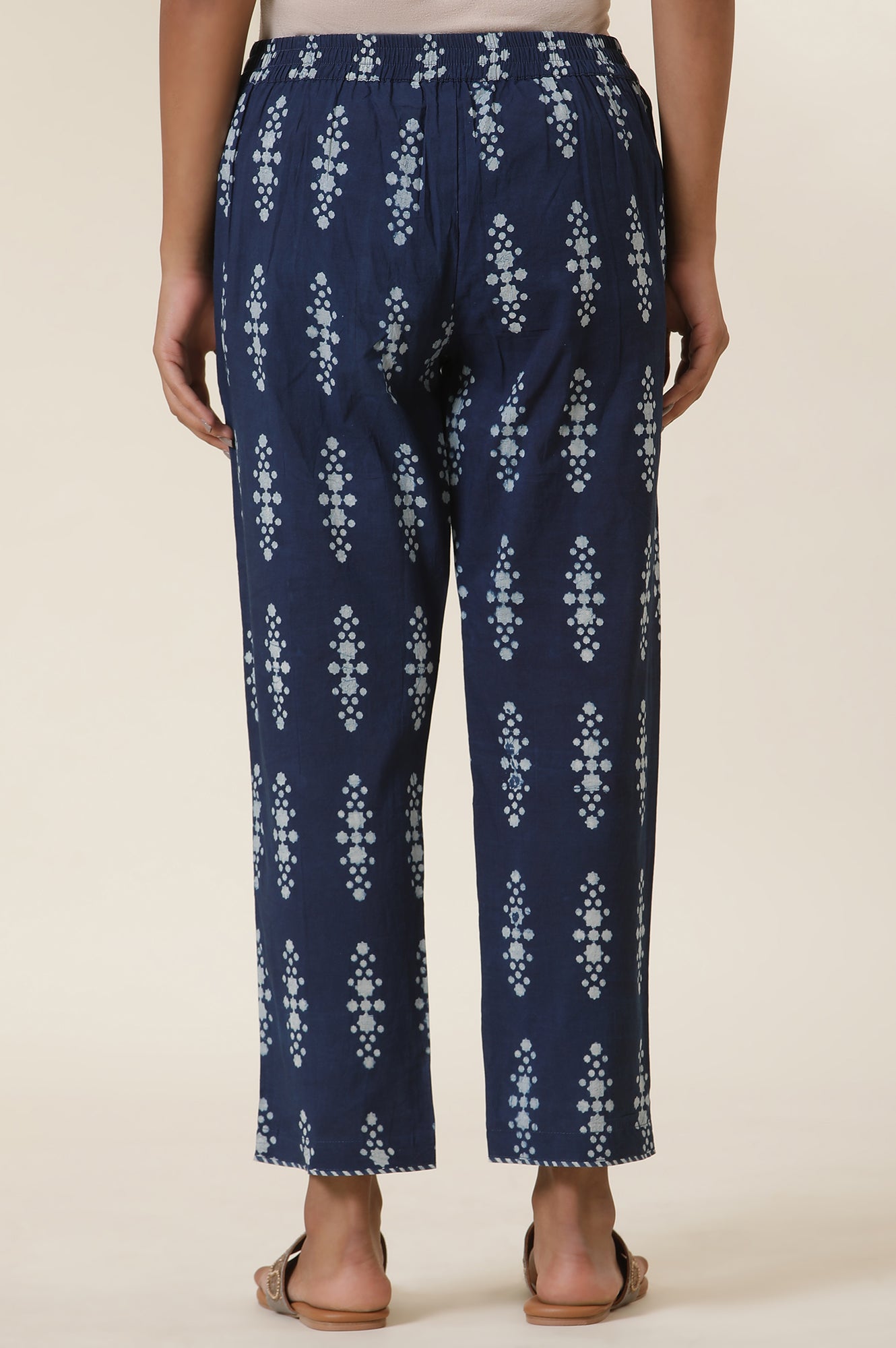 Blue Block Print Indigo Straight Pants