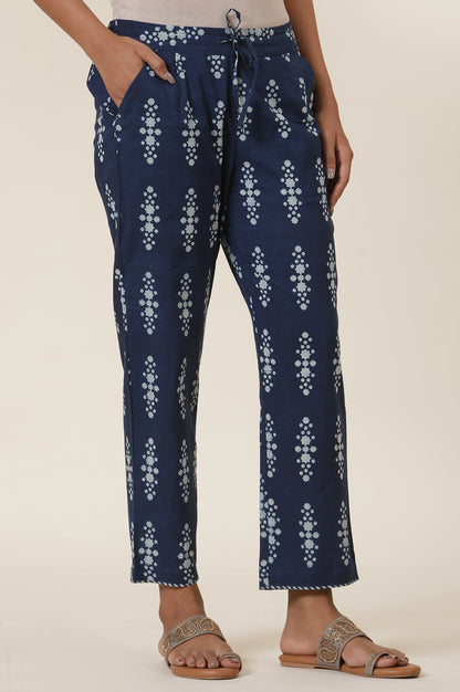 Blue Block Print Indigo Straight Pants