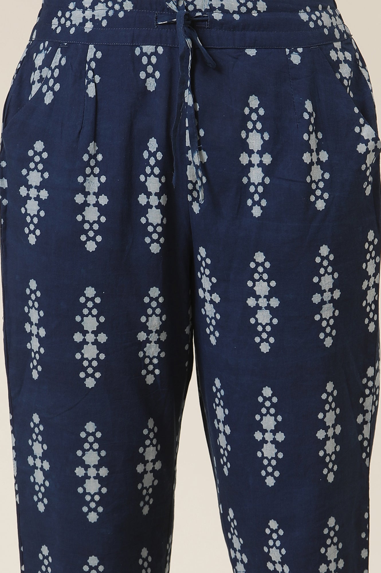 Blue Block Print Indigo Straight Pants