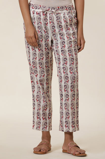 Ecru Block Print Straight Pants