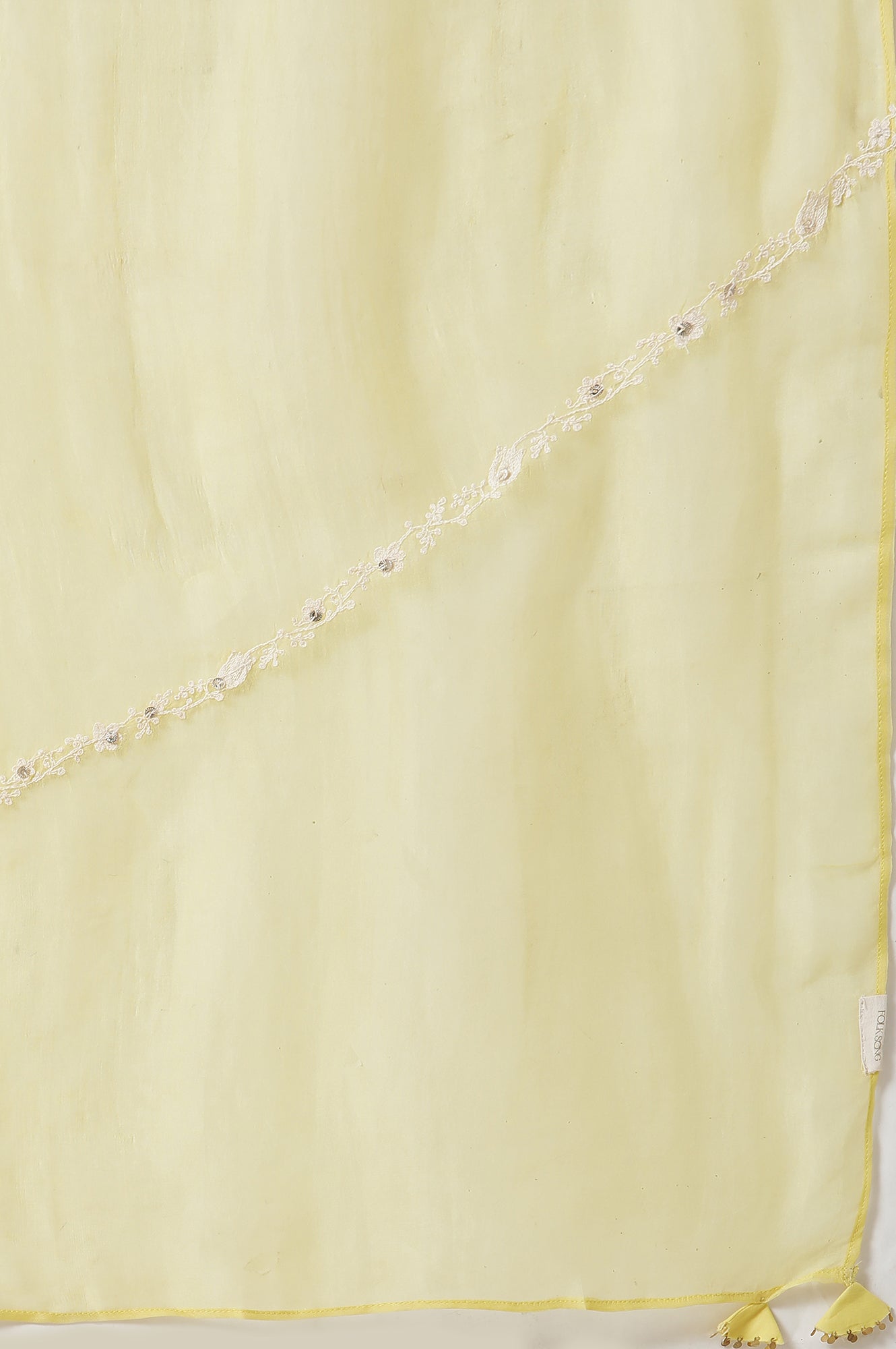 Yellow Solid Silk Organza Drape With Embroidery