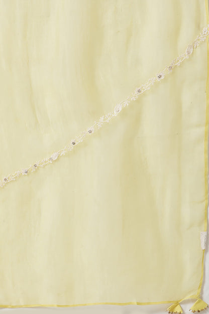 Yellow Solid Silk Organza Drape With Embroidery