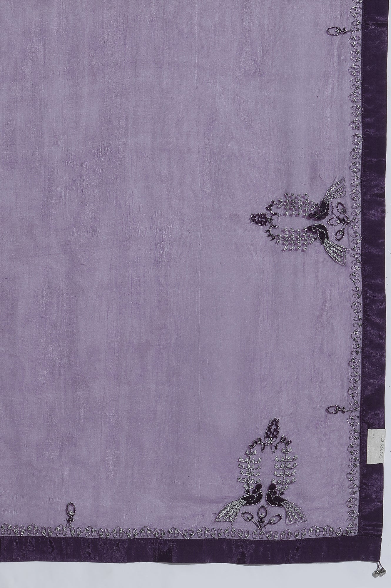 Plum Purple Solid Silk Organza Drape With Embroidery