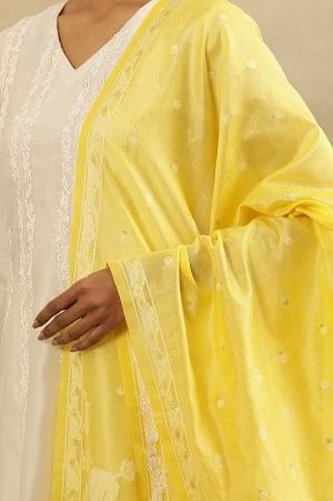 Yellow Cotton Silk Jacquard Drape  With Bead Hangings