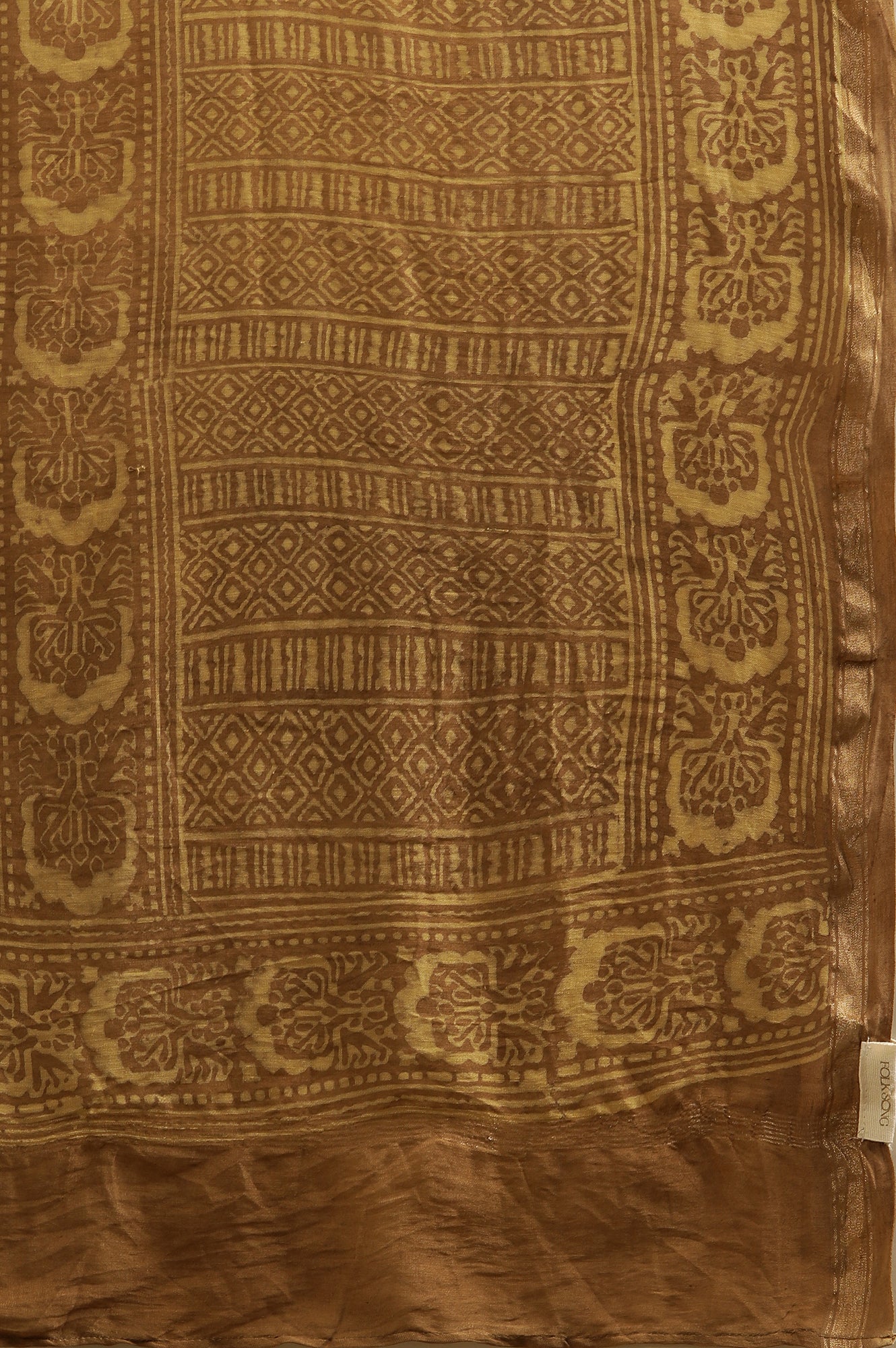 Khakhi Brown Block Printed Chanderi Drape