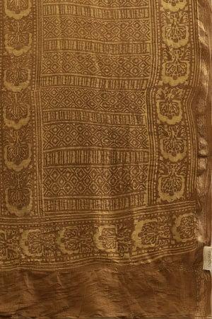 Khakhi Brown Block Printed Chanderi Drape - wforwoman