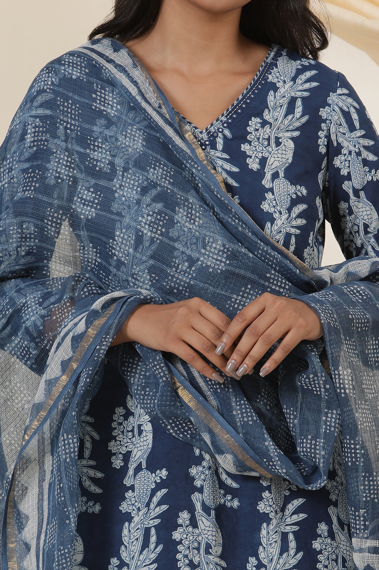 Blue Dabu Kota Doria Drape