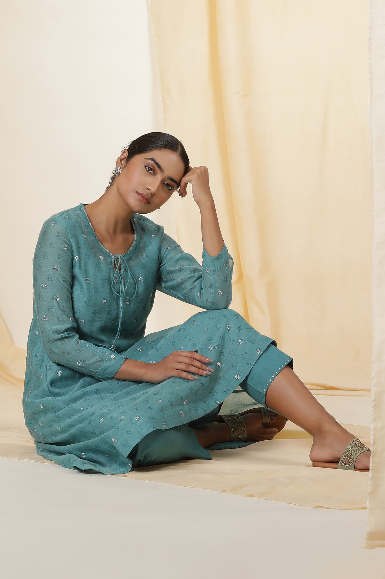 Blue Rogan Block Printed Kurta And Pants Set