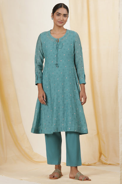 Blue Rogan Block Printed Kurta And Pants Set