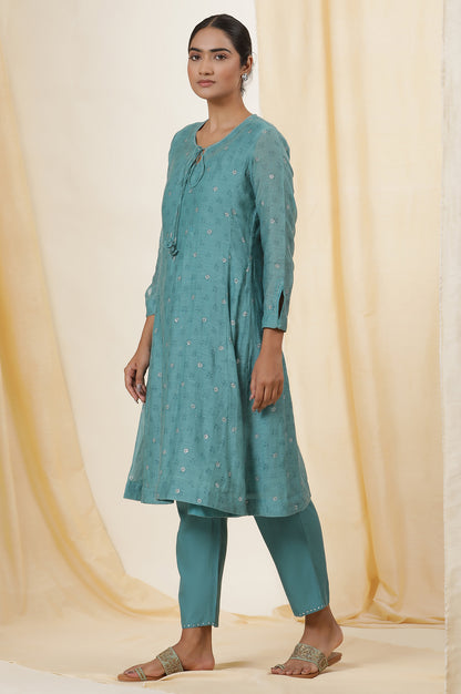 Blue Rogan Block Printed Kurta And Pants Set