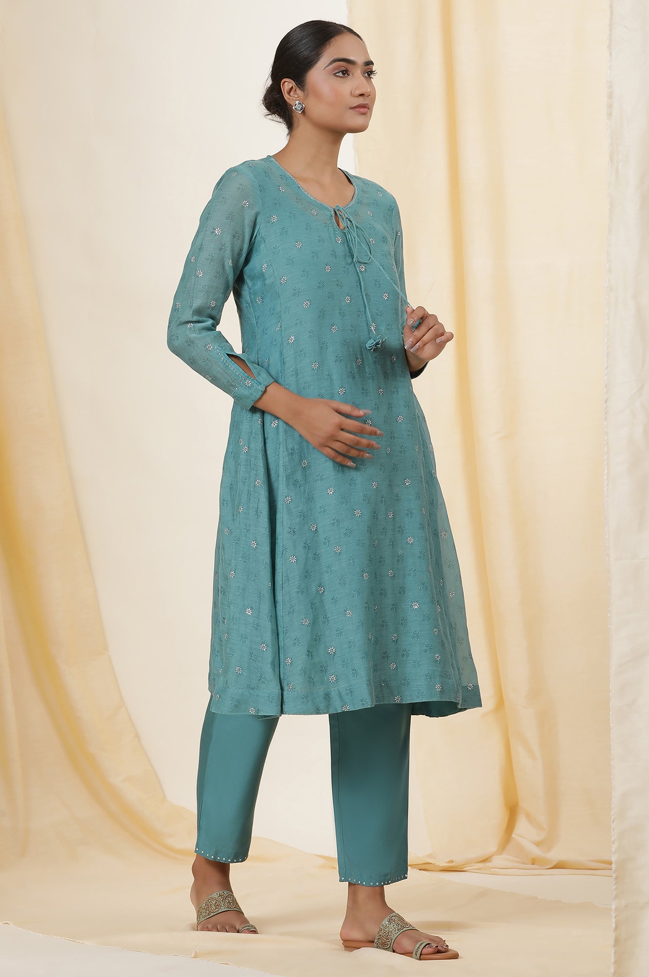 Blue Rogan Block Printed Kurta And Pants Set