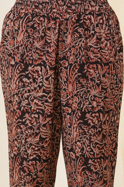 Black Kalamkari Printed Straight Cotton Voile Kurta And Straight Pants Set